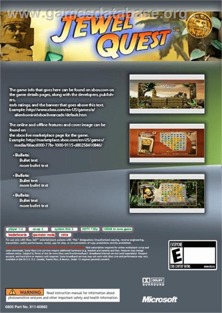 Jewel Quest - Microsoft Xbox Live Arcade - Artwork - Box Back