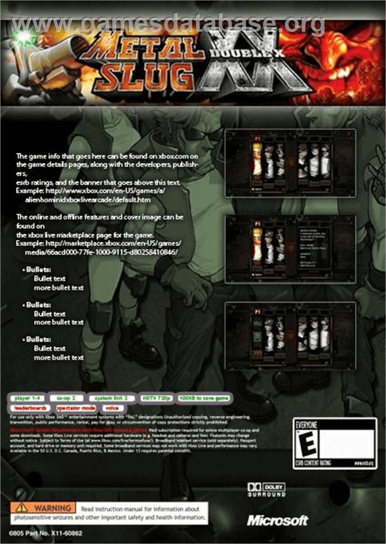 Metal Slug XX - Microsoft Xbox Live Arcade - Artwork - Box Back