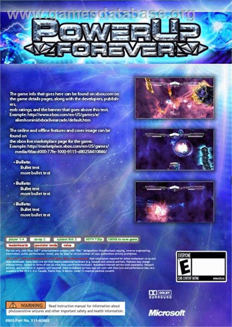 PowerUp Forever - Microsoft Xbox Live Arcade - Artwork - Box Back