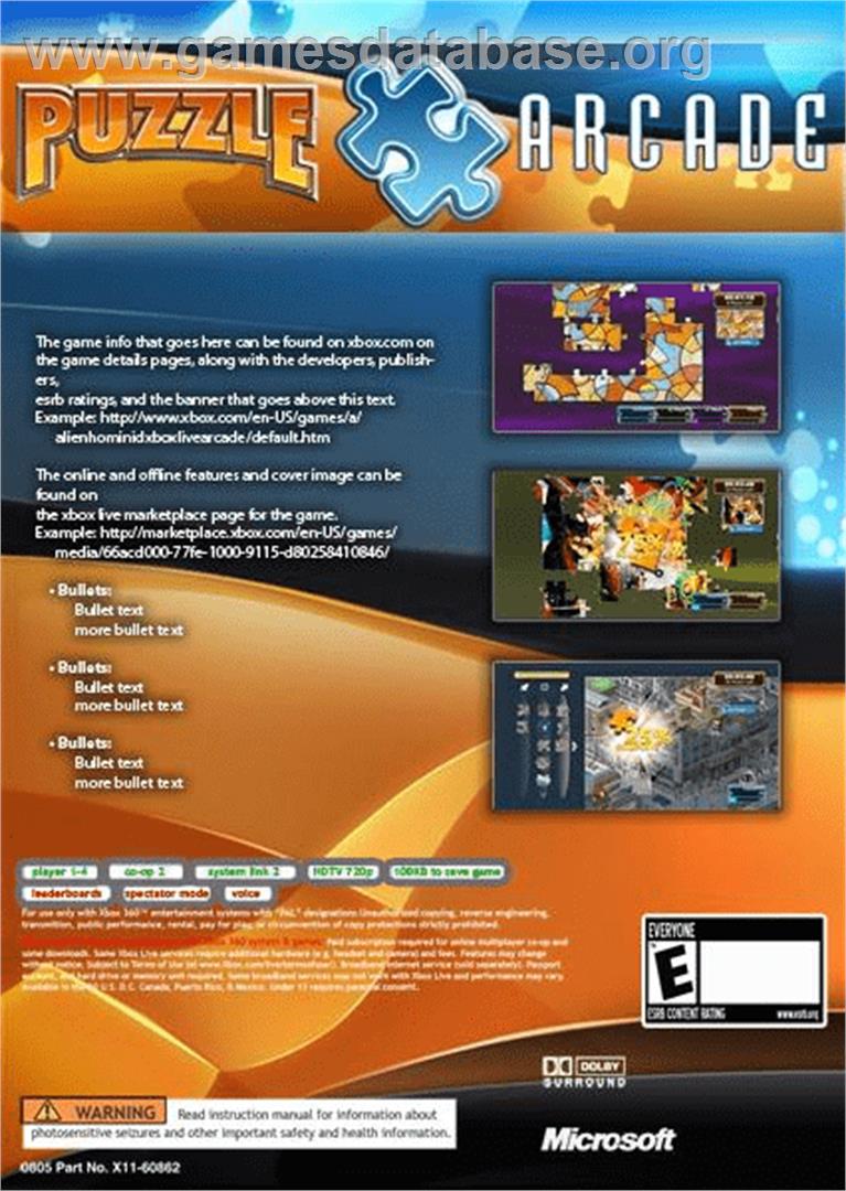 Puzzle Arcade - Microsoft Xbox Live Arcade - Artwork - Box Back