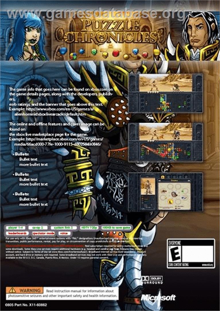 Puzzle Chronicles - Microsoft Xbox Live Arcade - Artwork - Box Back