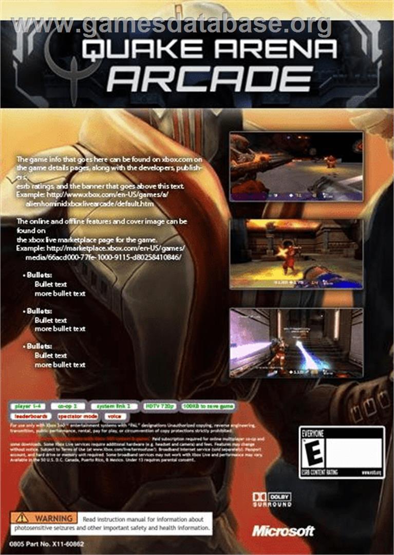 Quake Arena Arcade - Microsoft Xbox Live Arcade - Artwork - Box Back