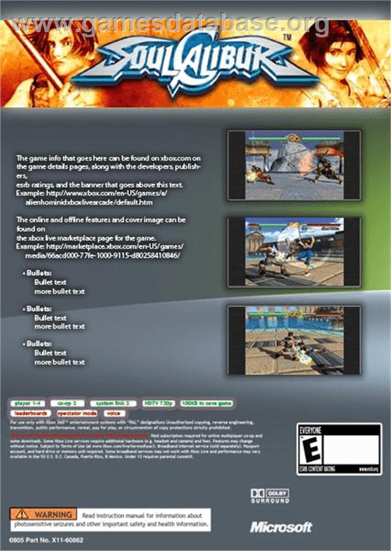 SOULCALIBUR - Microsoft Xbox Live Arcade - Artwork - Box Back
