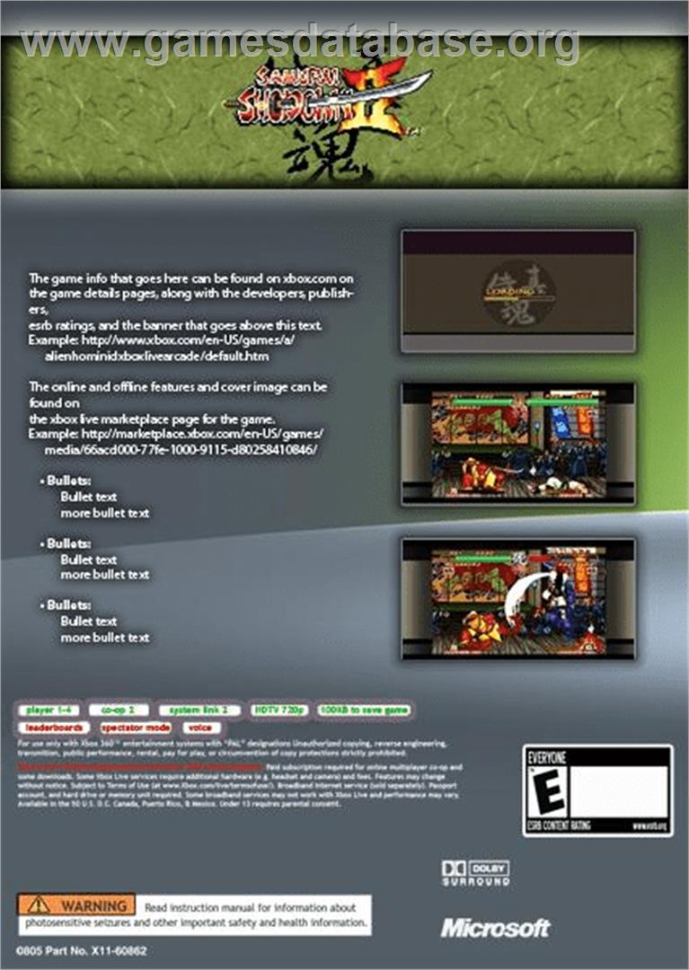 Samurai Shodown II - Microsoft Xbox Live Arcade - Artwork - Box Back