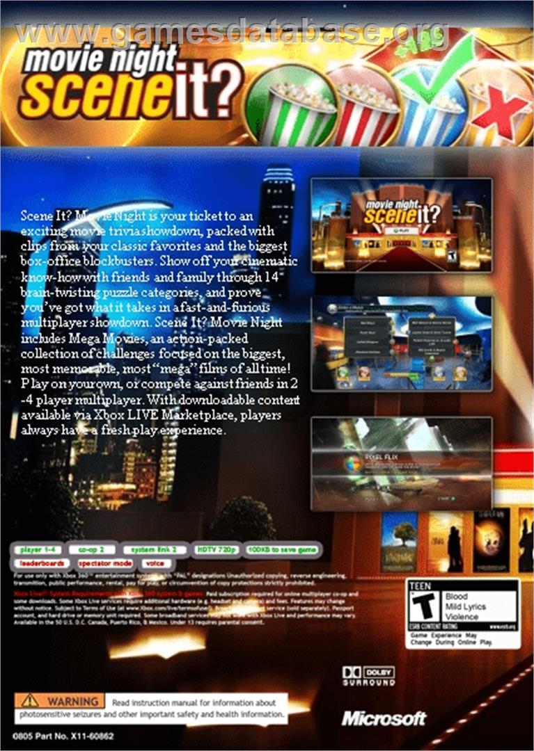 Scene It? Movie Night - Microsoft Xbox Live Arcade - Artwork - Box Back