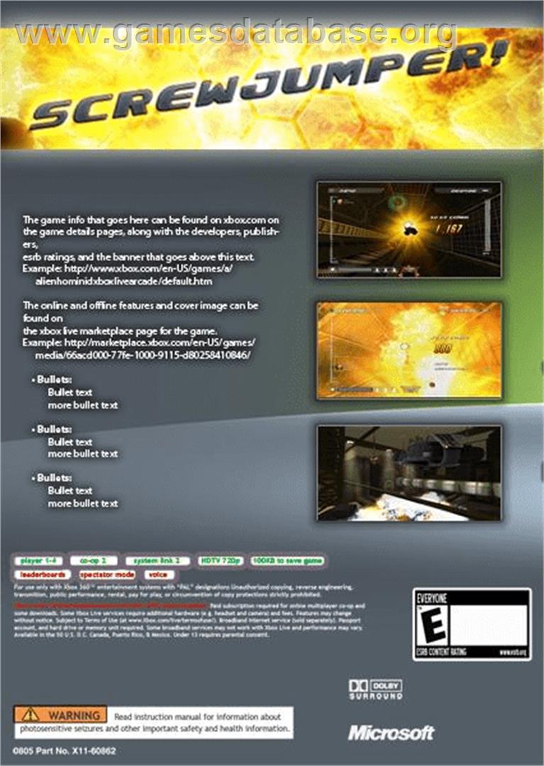 Screwjumper! - Microsoft Xbox Live Arcade - Artwork - Box Back