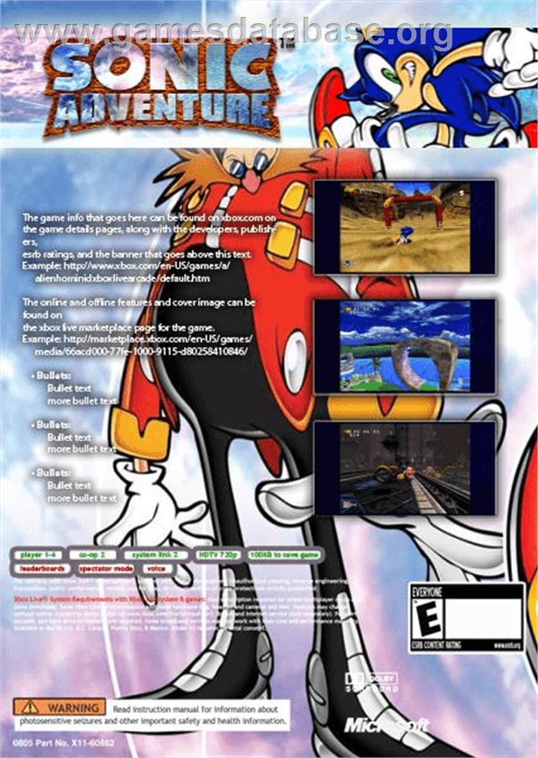 Sonic Adventure - Microsoft Xbox Live Arcade - Artwork - Box Back