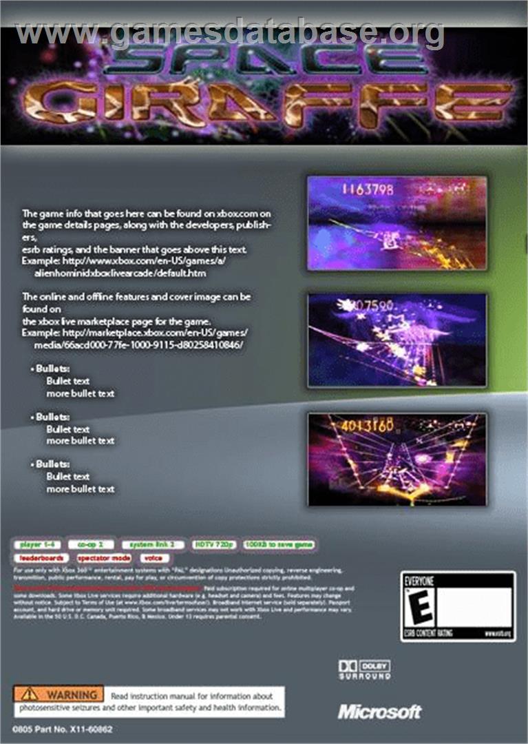 Space Giraffe - Microsoft Xbox Live Arcade - Artwork - Box Back