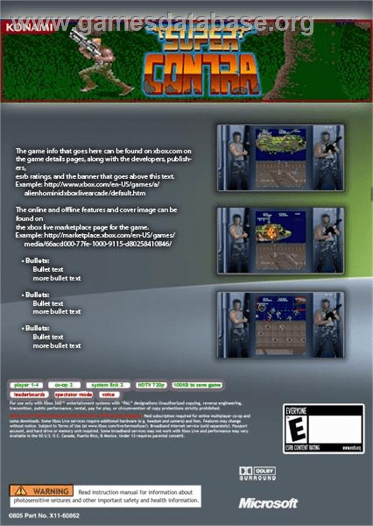 Super Contra - Microsoft Xbox Live Arcade - Artwork - Box Back