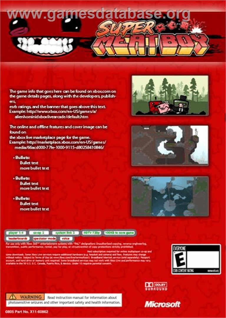 Super Meat Boy - Microsoft Xbox Live Arcade - Artwork - Box Back