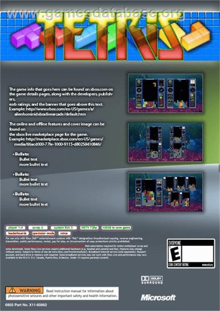 Tetris Splash - Microsoft Xbox Live Arcade - Artwork - Box Back