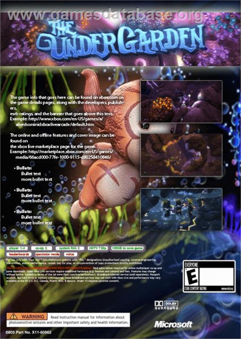 The UnderGarden - Microsoft Xbox Live Arcade - Artwork - Box Back