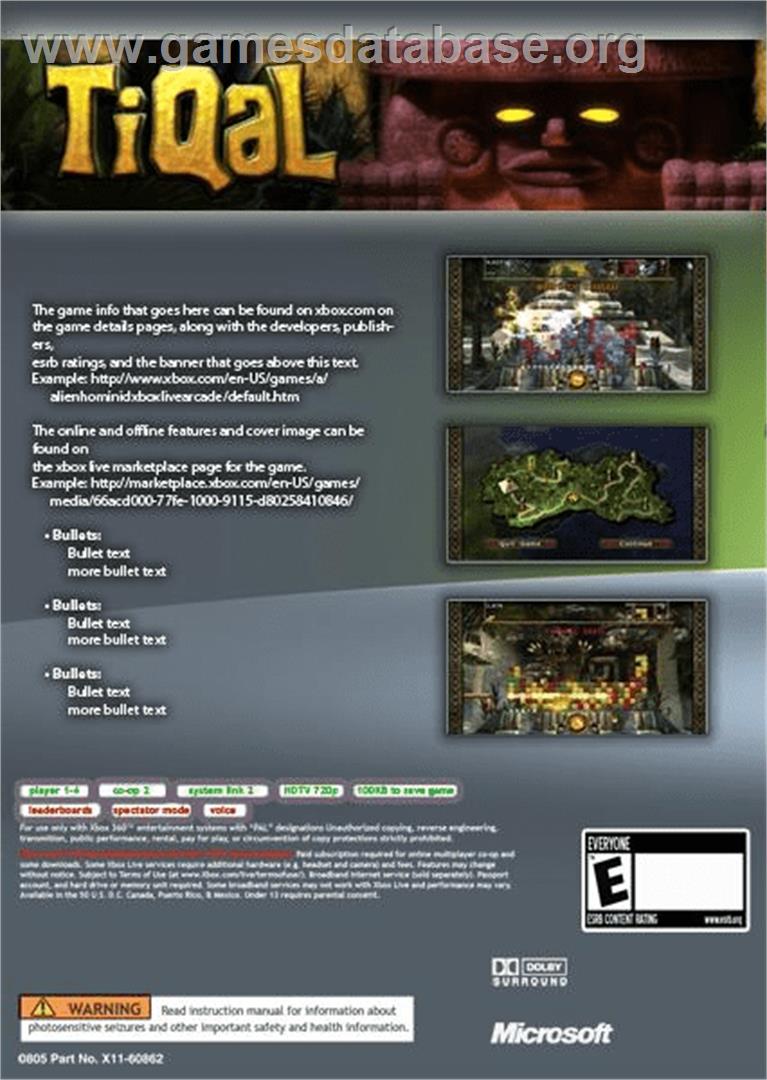 TiQal - Microsoft Xbox Live Arcade - Artwork - Box Back