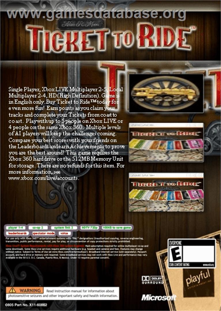Ticket to Ride - Microsoft Xbox Live Arcade - Artwork - Box Back