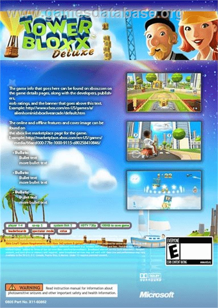 Tower Bloxx Deluxe - Microsoft Xbox Live Arcade - Artwork - Box Back