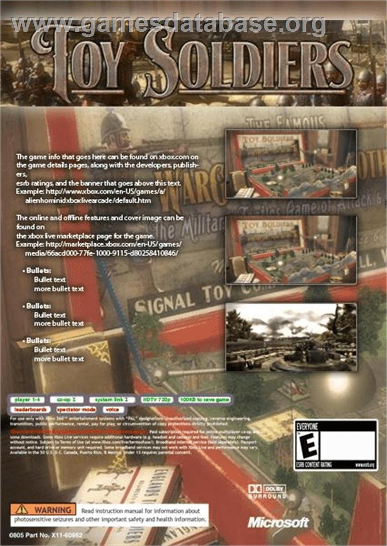 Toy Soldiers: Cold War - Microsoft Xbox Live Arcade - Artwork - Box Back
