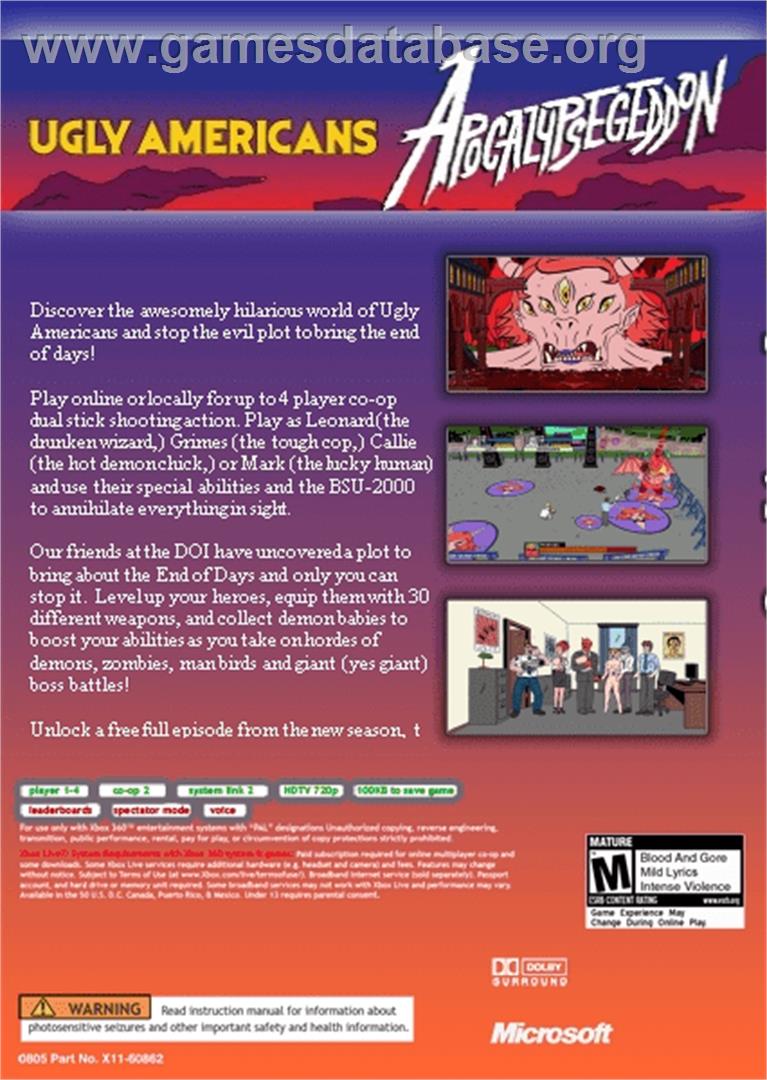 Ugly Americans: Apocalypsegeddon - Microsoft Xbox Live Arcade - Artwork - Box Back