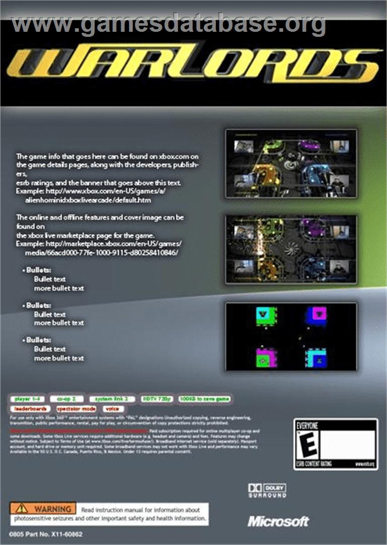 Warlords - Microsoft Xbox Live Arcade - Artwork - Box Back