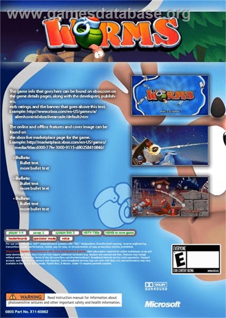 Worms - Microsoft Xbox Live Arcade - Artwork - Box Back