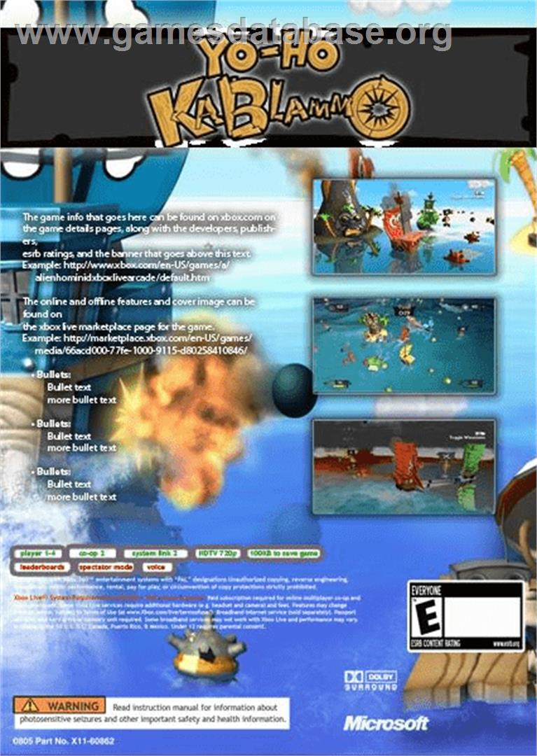 Yo-Ho Kablammo - Microsoft Xbox Live Arcade - Artwork - Box Back