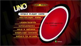 Title screen of UNO on the Microsoft Xbox Live Arcade.