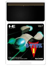 Cartridge artwork for R-Type on the NEC PC Engine.