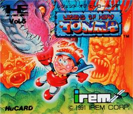 Top of cartridge artwork for Legend of Hero Tonma on the NEC PC Engine.