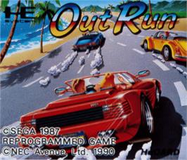 Top of cartridge artwork for OutRun on the NEC PC Engine.