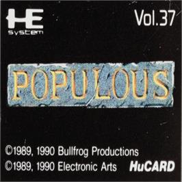 Top of cartridge artwork for Populous on the NEC PC Engine.