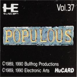 Top of cartridge artwork for Populous on the NEC PC Engine.