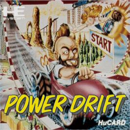Top of cartridge artwork for Power Drift on the NEC PC Engine.