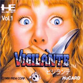 Top of cartridge artwork for Vigilante on the NEC PC Engine.