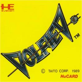 Top of cartridge artwork for Volfied on the NEC PC Engine.