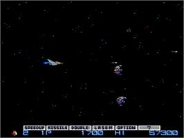 In game image of Gradius on the NEC PC Engine.