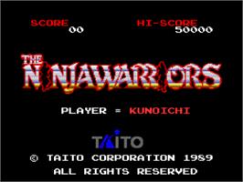 Title screen of The Ninja Warriors on the NEC PC Engine.