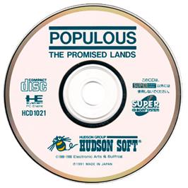 Artwork on the Disc for Populous: The Promised Lands on the NEC PC Engine CD.