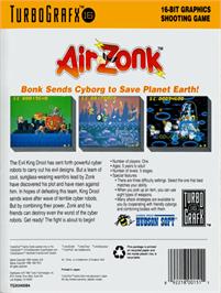 Box back cover for Air Zonk on the NEC TurboGrafx-16.