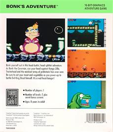 Box back cover for Bonk's Adventure on the NEC TurboGrafx-16.