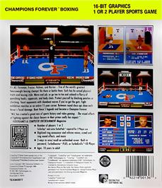 Box back cover for Champions Forever Boxing on the NEC TurboGrafx-16.