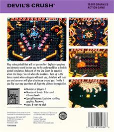Box back cover for Devil's Crush on the NEC TurboGrafx-16.
