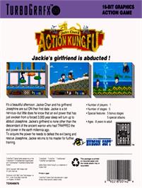 Box back cover for Jackie Chan's Action Kung Fu on the NEC TurboGrafx-16.