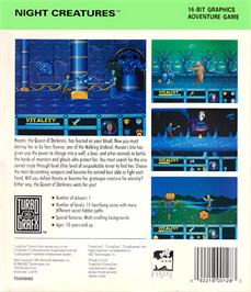 Box back cover for Night Creatures on the NEC TurboGrafx-16.
