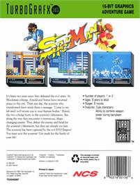 Box back cover for Shockman on the NEC TurboGrafx-16.