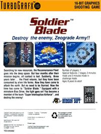 Box back cover for Soldier Blade on the NEC TurboGrafx-16.