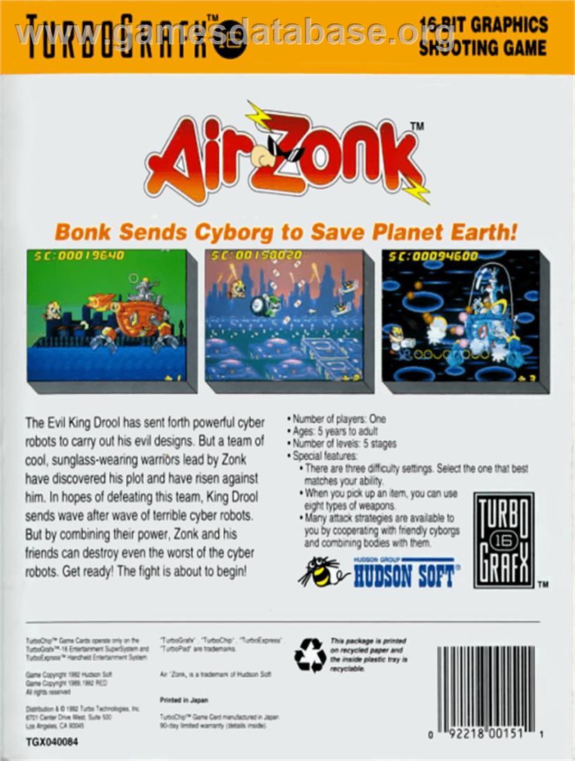 Air Zonk - NEC TurboGrafx-16 - Artwork - Box Back