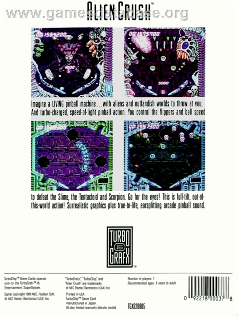 Alien Crush - NEC TurboGrafx-16 - Artwork - Box Back