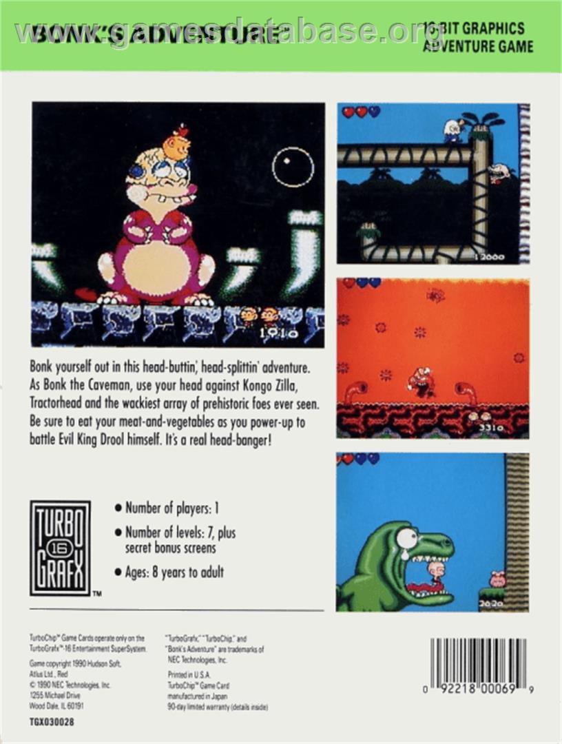 Bonk's Adventure - NEC TurboGrafx-16 - Artwork - Box Back