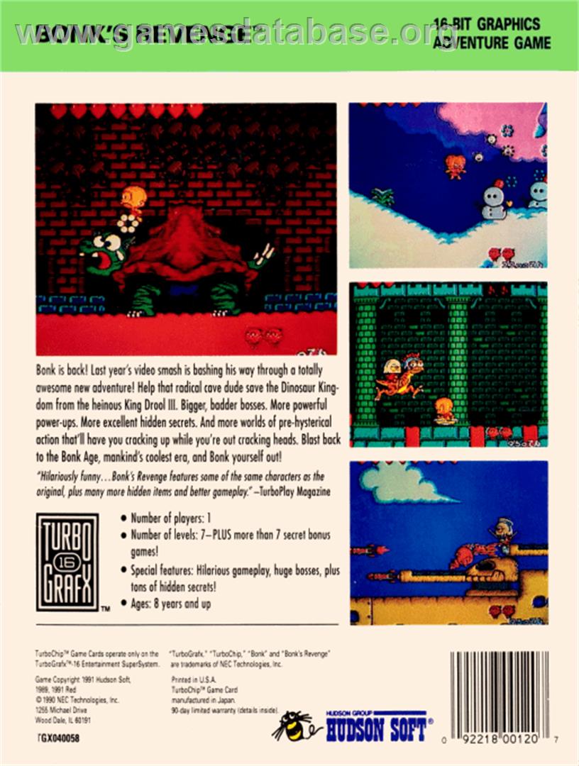 Bonk's Revenge - NEC TurboGrafx-16 - Artwork - Box Back