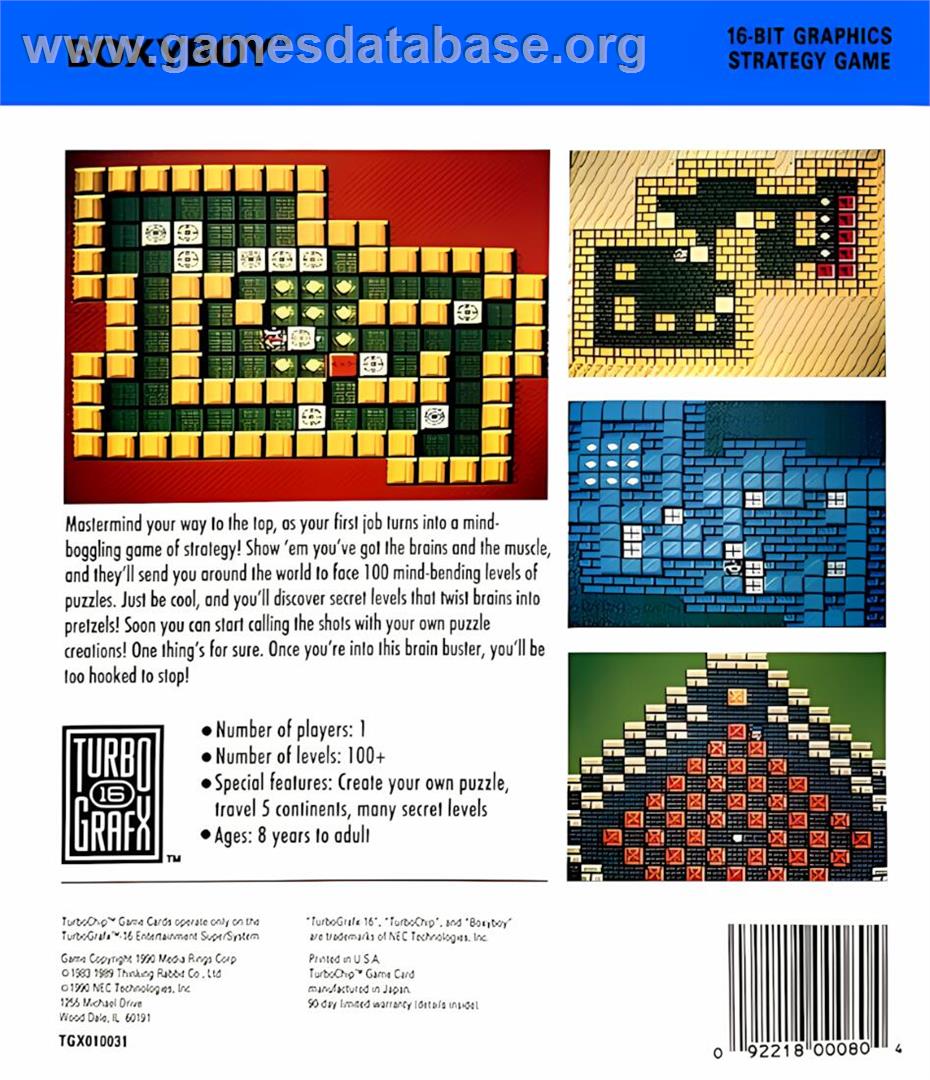 Boxyboy - NEC TurboGrafx-16 - Artwork - Box Back