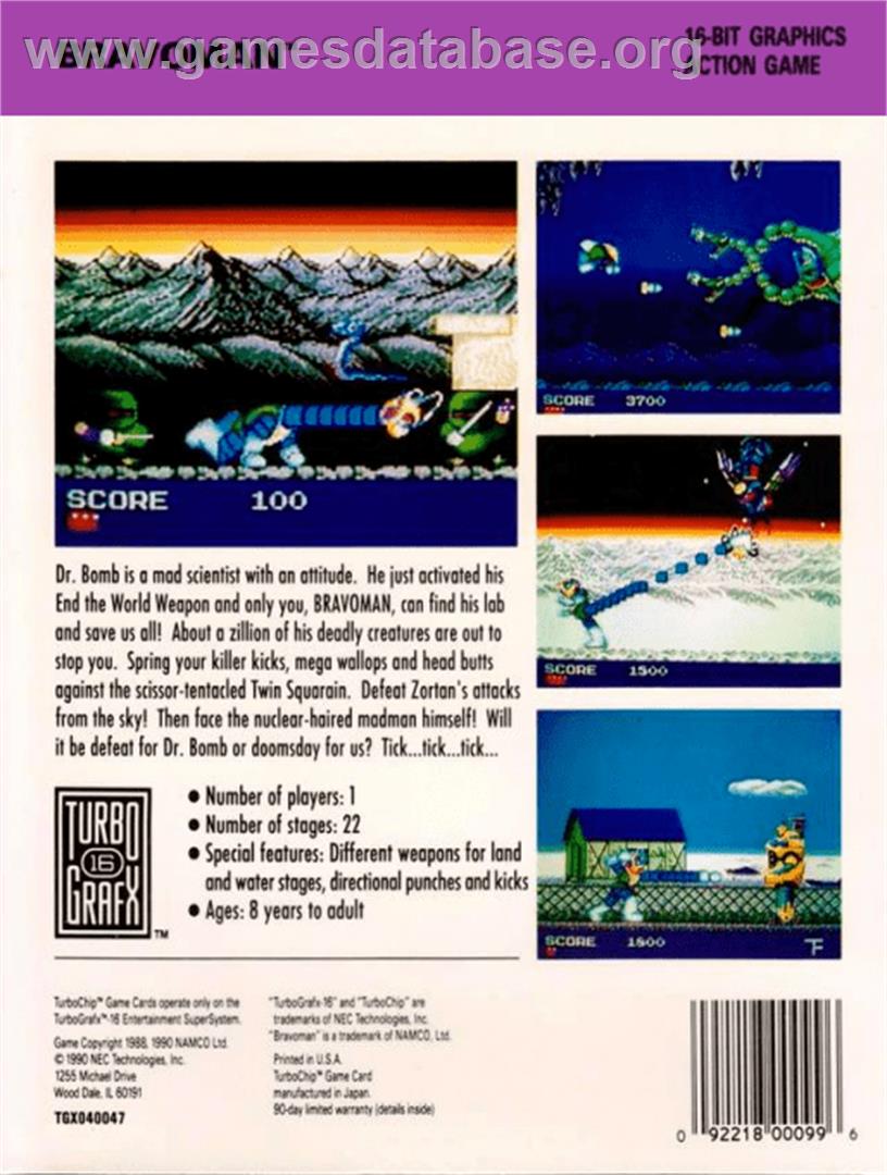 Bravoman - NEC TurboGrafx-16 - Artwork - Box Back